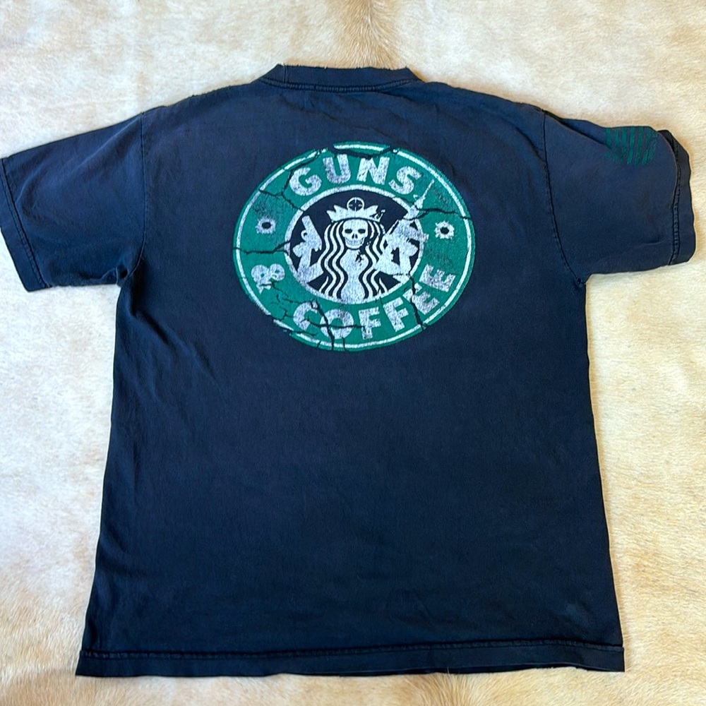 WORN Starbucks Inspired GUNS & COFFEE Graphic T-Shirt